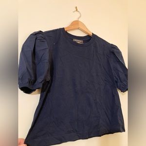 Navy Puff Sleeve T-Shirt Blouse